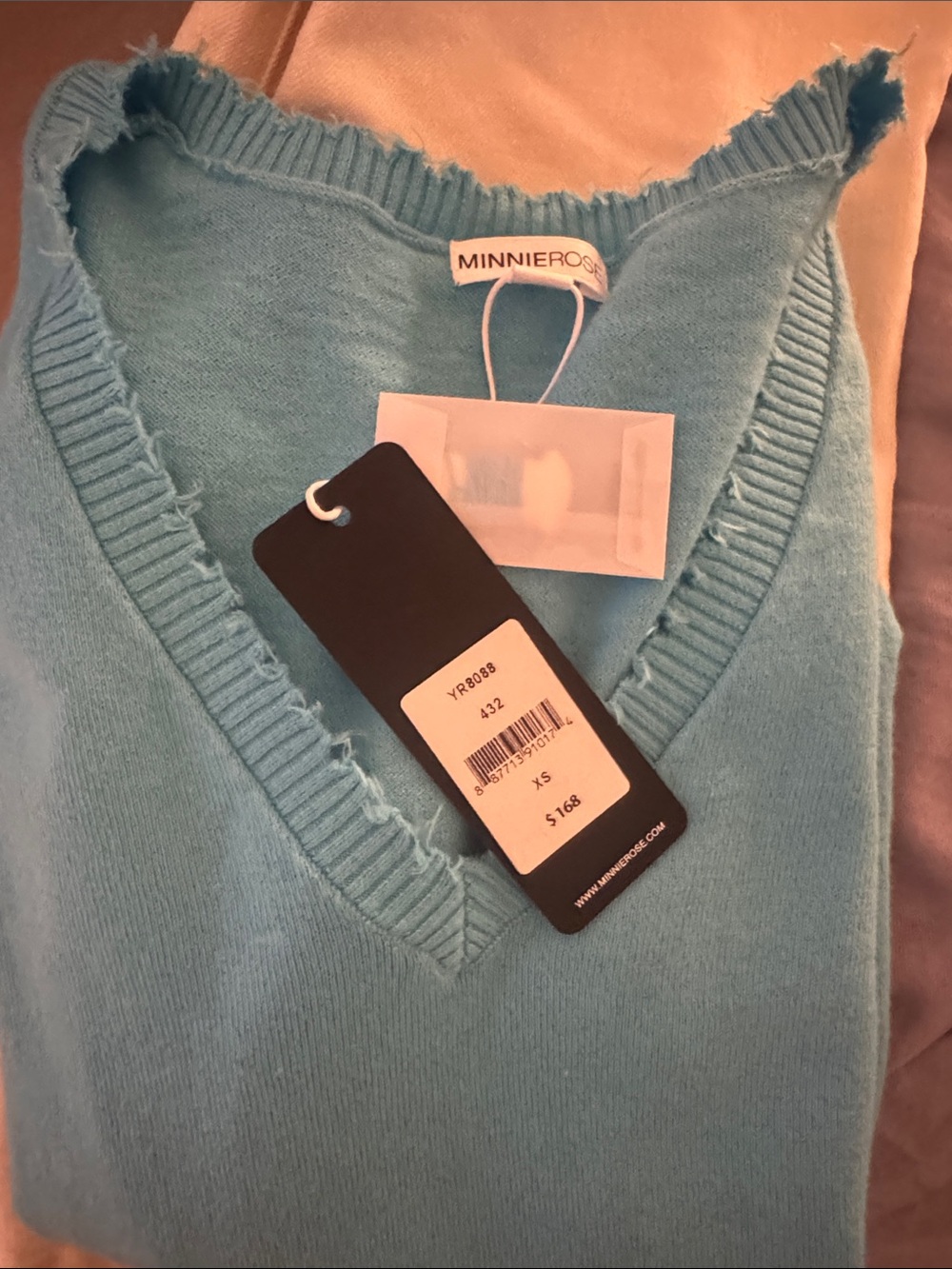 Minnie Rose frayed cotton cashmere tee NWT